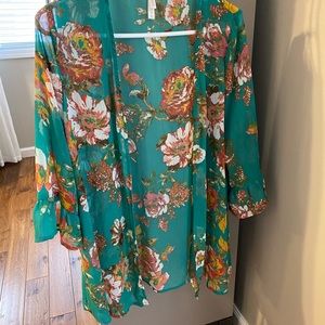 Xhilaration - Teal Floral Kimono. Size Med.
